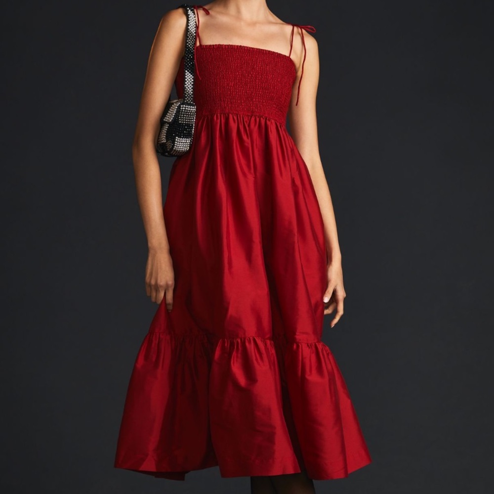 Dhruv Kapoo Smocked Cerise Dress